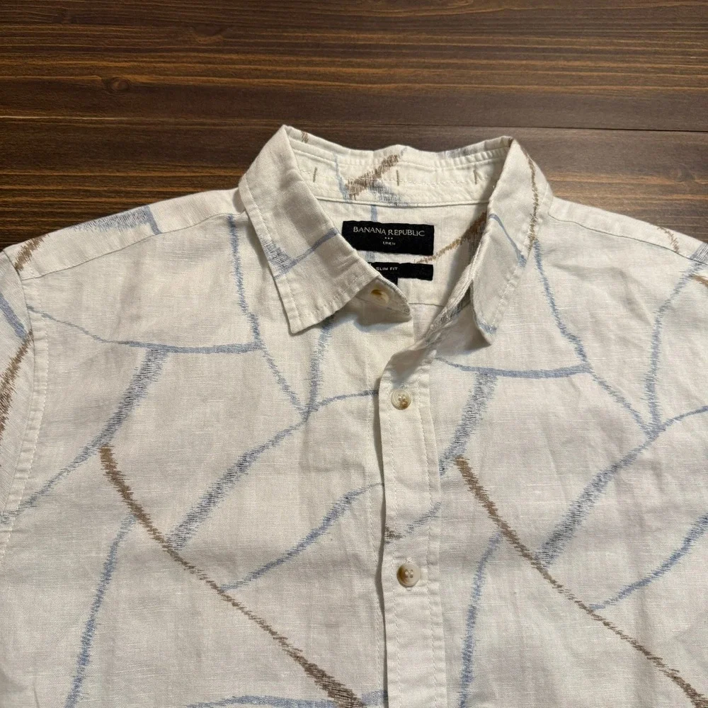 NWT Banana Republic Button Down Shirt Mens Tall Med Scales Slim Fit Linen Blend
